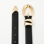 Women's Black Faux Leather Belt with Gold Buckle