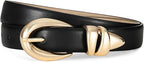 Women's Black Faux Leather Belt with Gold Buckle