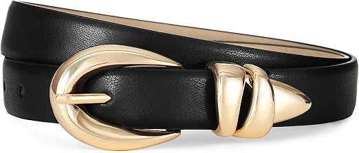 Women's Black Faux Leather Belt with Gold Buckle