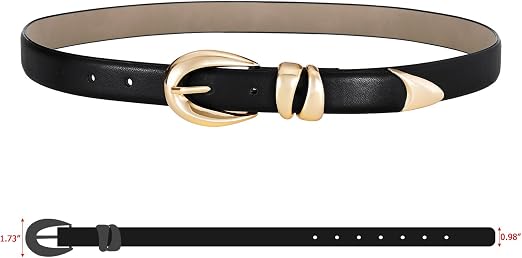 Women's Black Faux Leather Belt with Gold Buckle