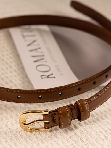 Women's Skinny Leather Belt with Gold Buckle | Thin Waist Belt
