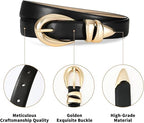 Women's Black Faux Leather Belt with Gold Buckle