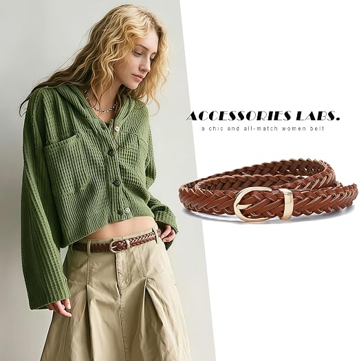 Women's Skinny Braided Faux Leather Belt | Adjustable