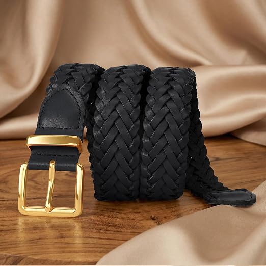 Women's Braided Woven Belt with Gold Buckle | Adjustable